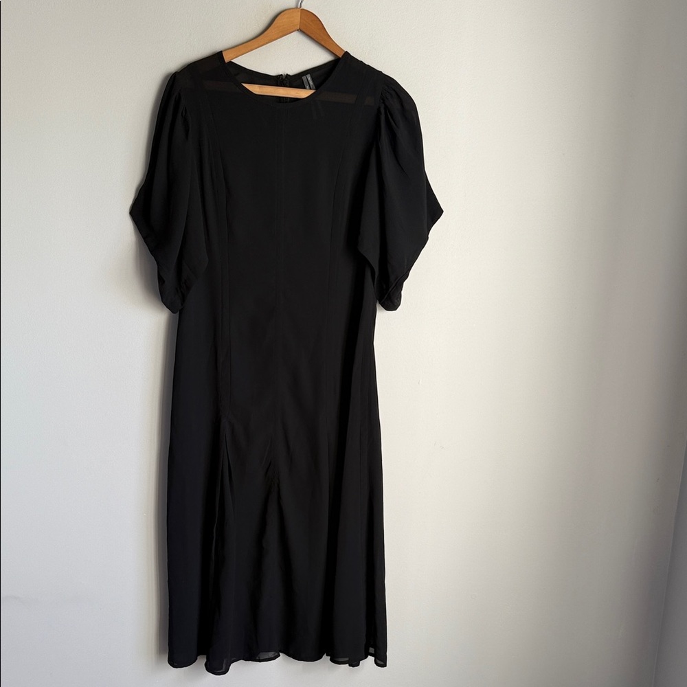 Anthropologie Black Midi Dress with Puff Sleeves - Picture 3 of 14